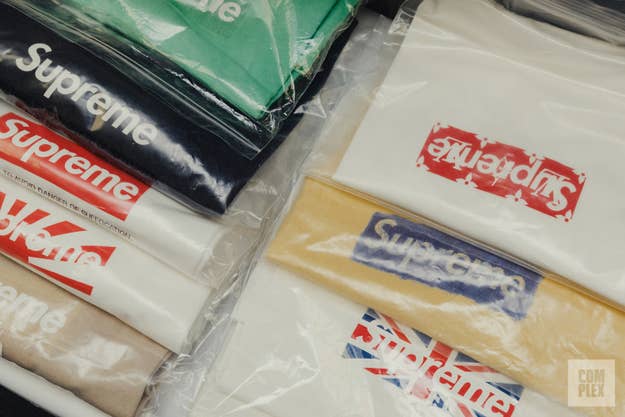 A selection of rare Supreme "Box Logo" T-shirts owned by RIF LA. (Photo by Julian Berman)