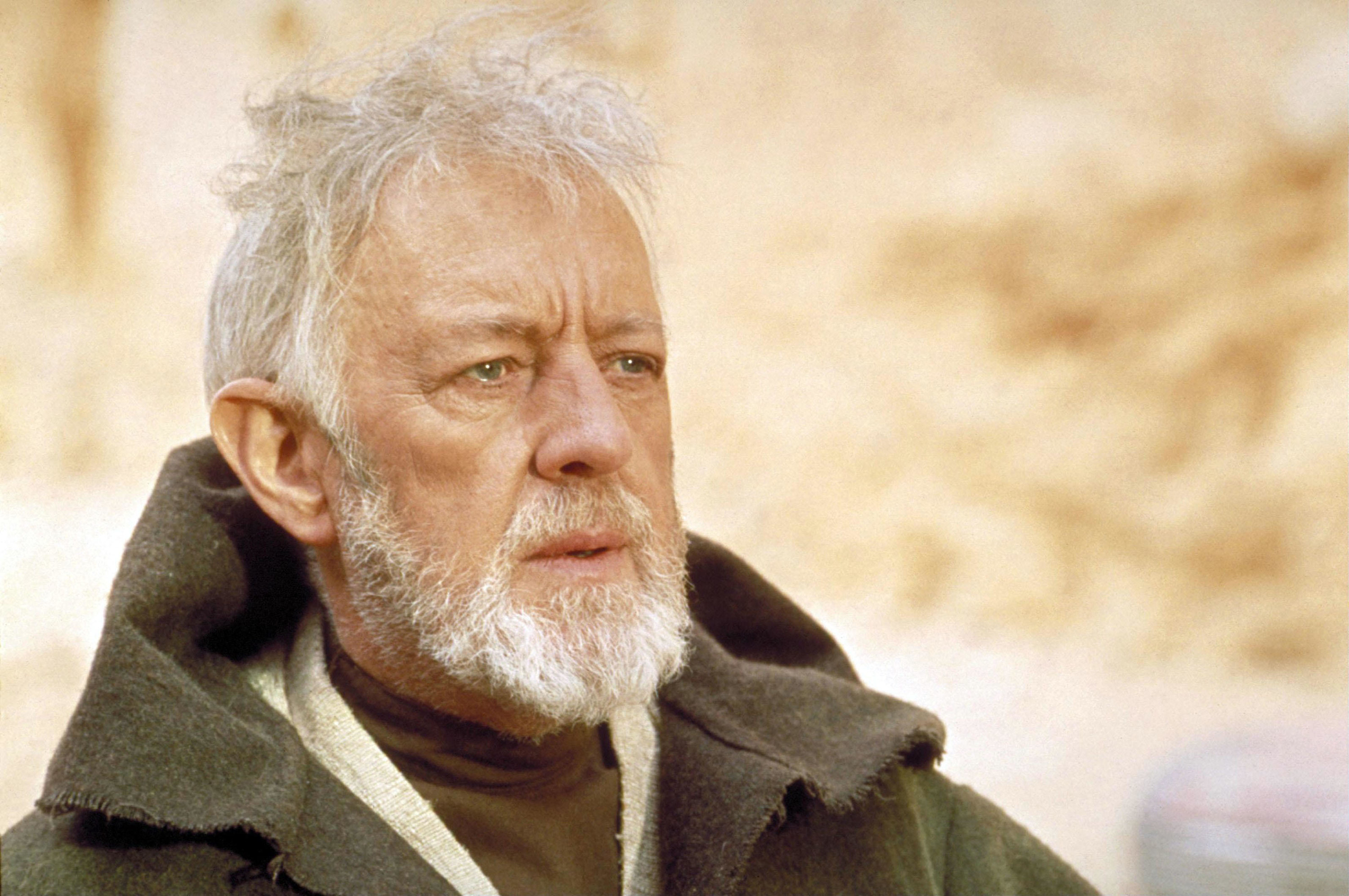 Alec Guinness wears his iconic robe as Obi-Wan Kenobi in &quot;Star Wars&quot;