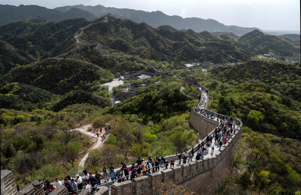 People walking along the Great Wall of China