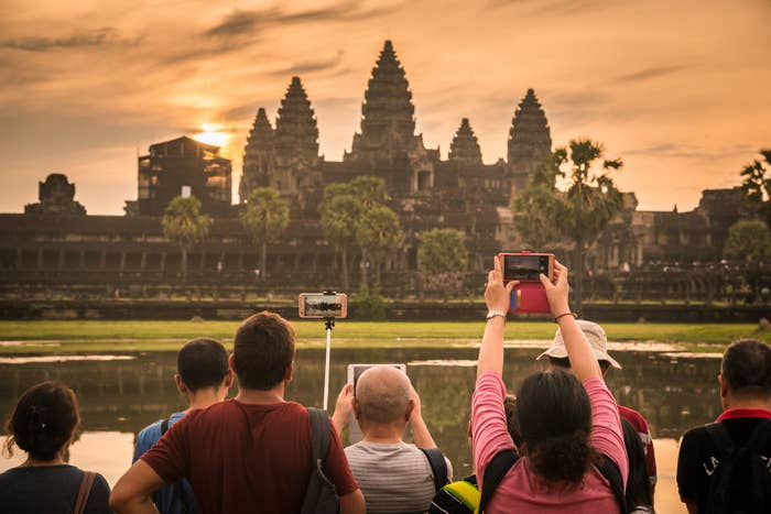 Tourists at Angkor Wat in Cambodia.