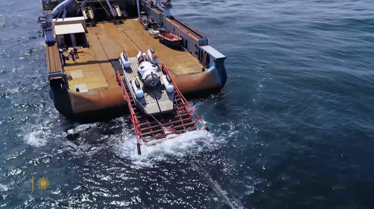 A submersible about to enter the ocean