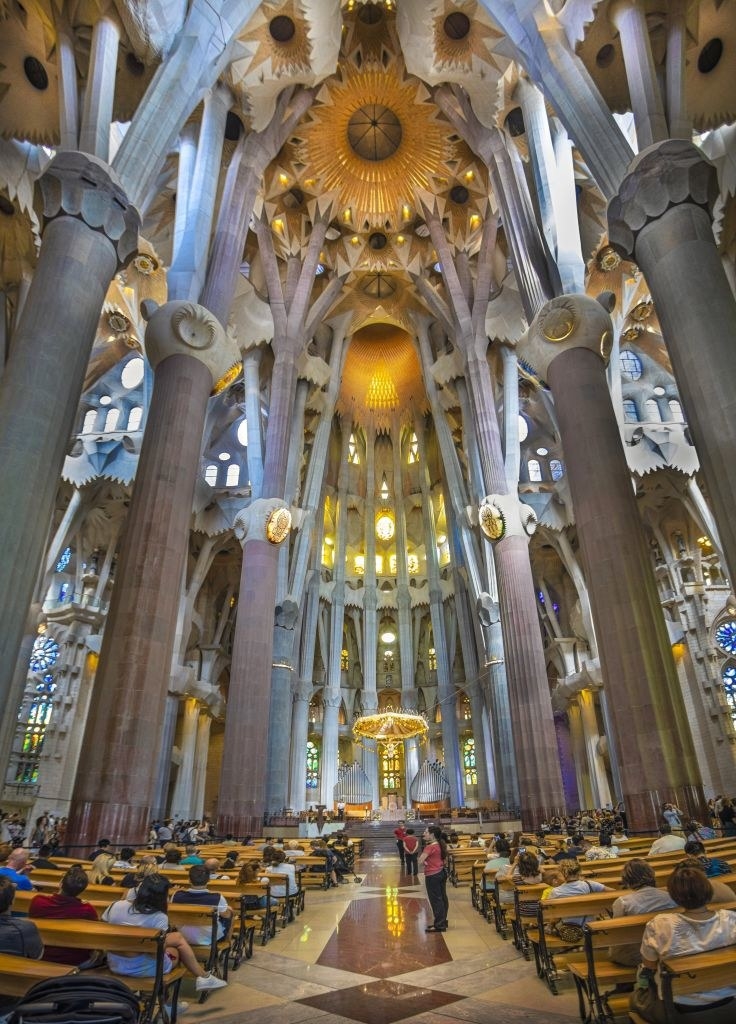 Stained glass and light inside La Sagrada Família in Barcelona