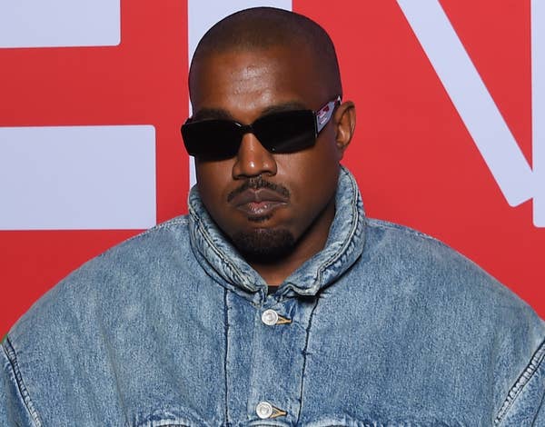 A closeup of Kanye