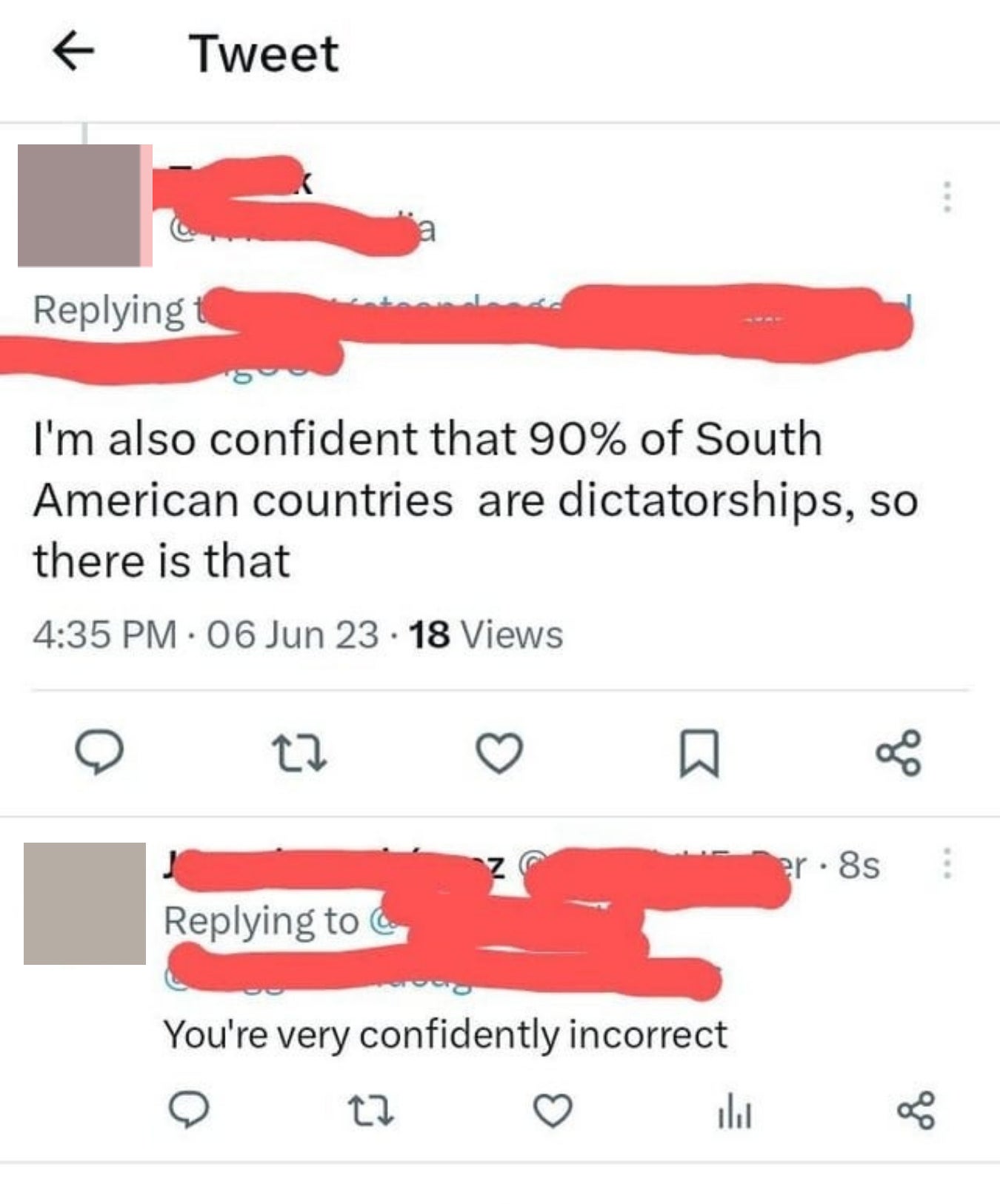 "You're very confidently incorrect"