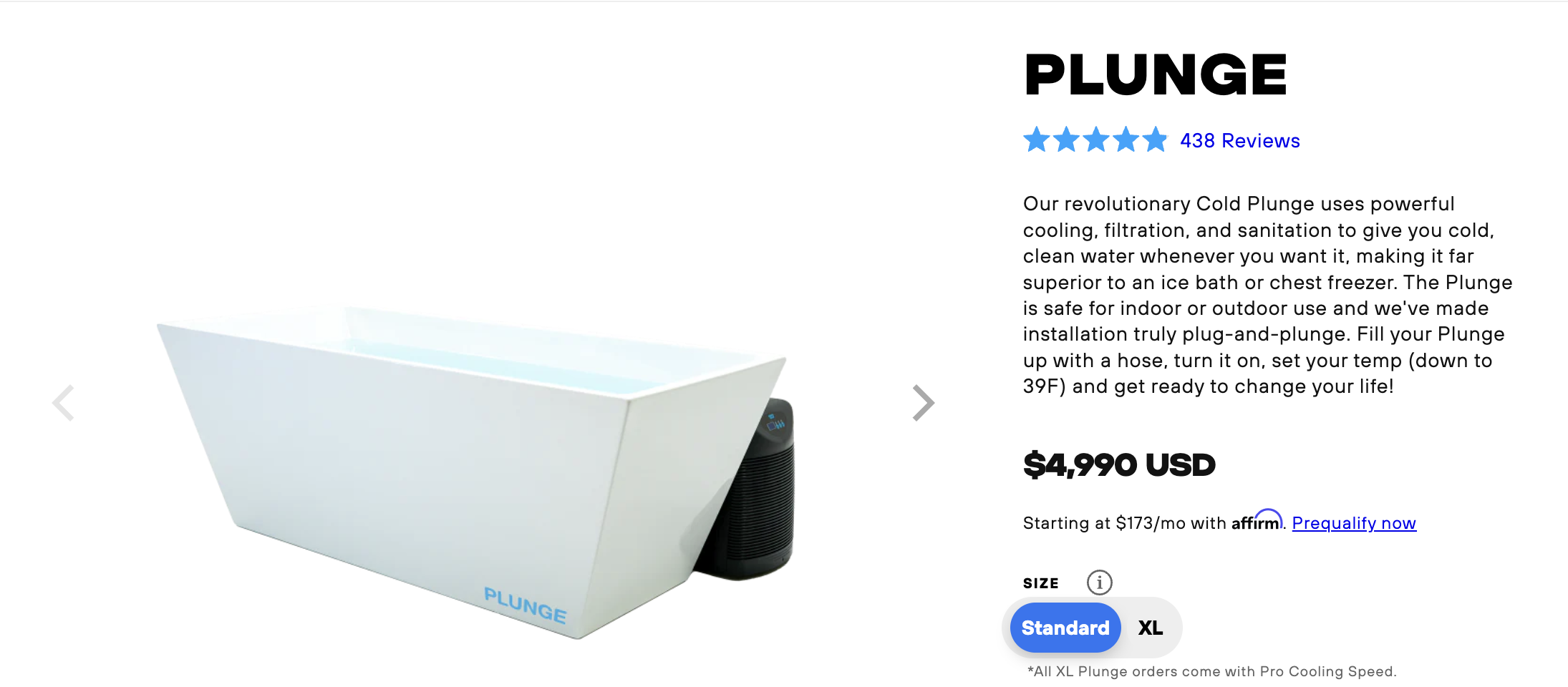 Screencap of the plunge tub selling for $4,990