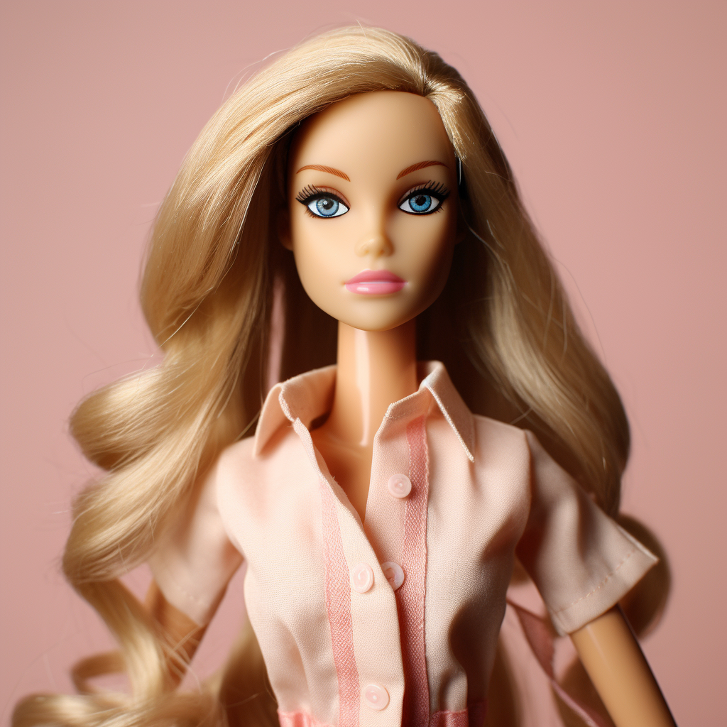 A Barbie wearing a button-down shirt dress