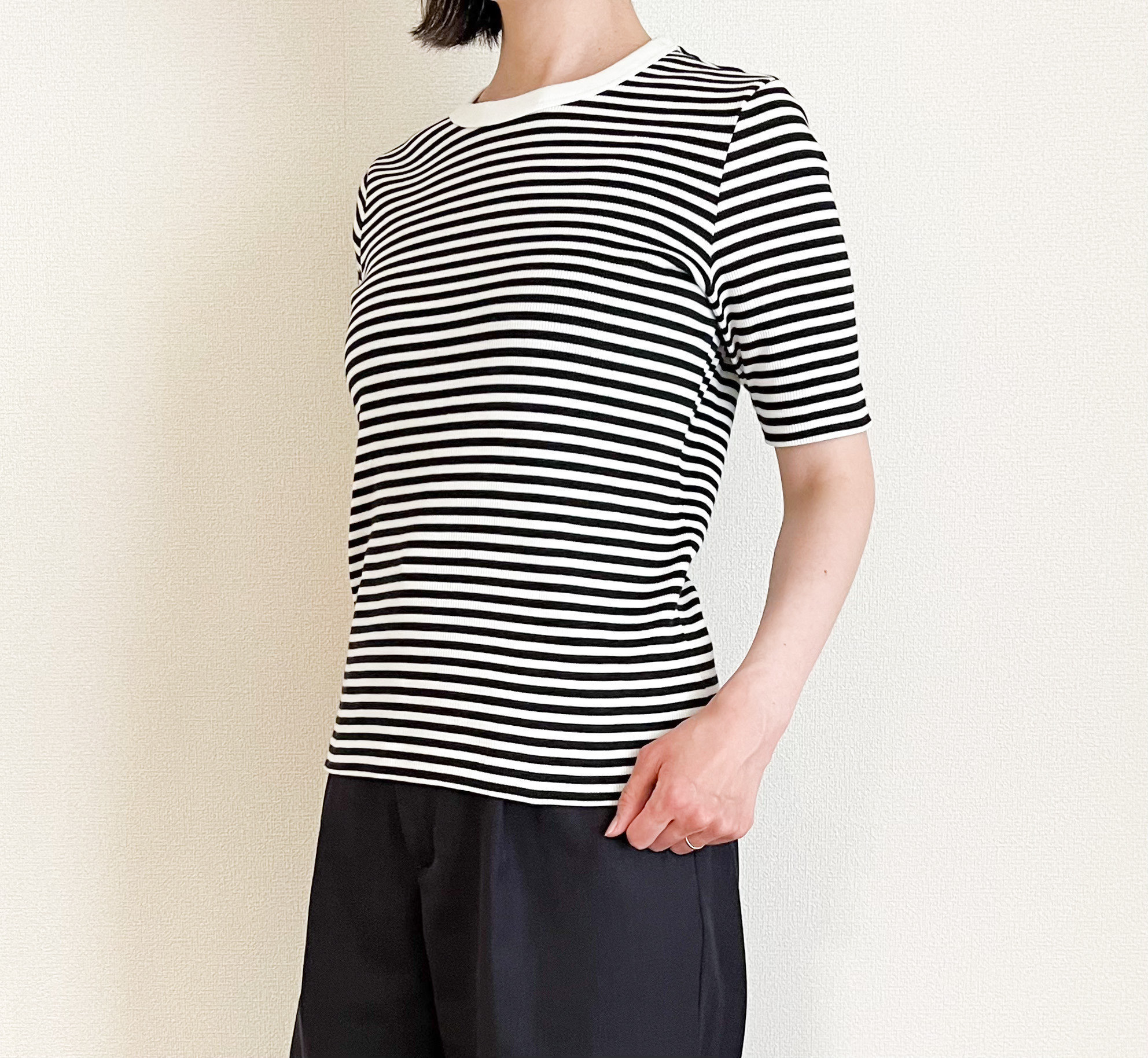 UNIQLO(ユニクロ)のオススメのトップス「リブボーダークルーネックT(5分袖)」