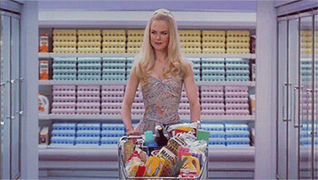 From &quot;Stepford Wives&quot;: Nicole Kidman walks down the aisle with a cart piled absolutely filled with random groceries