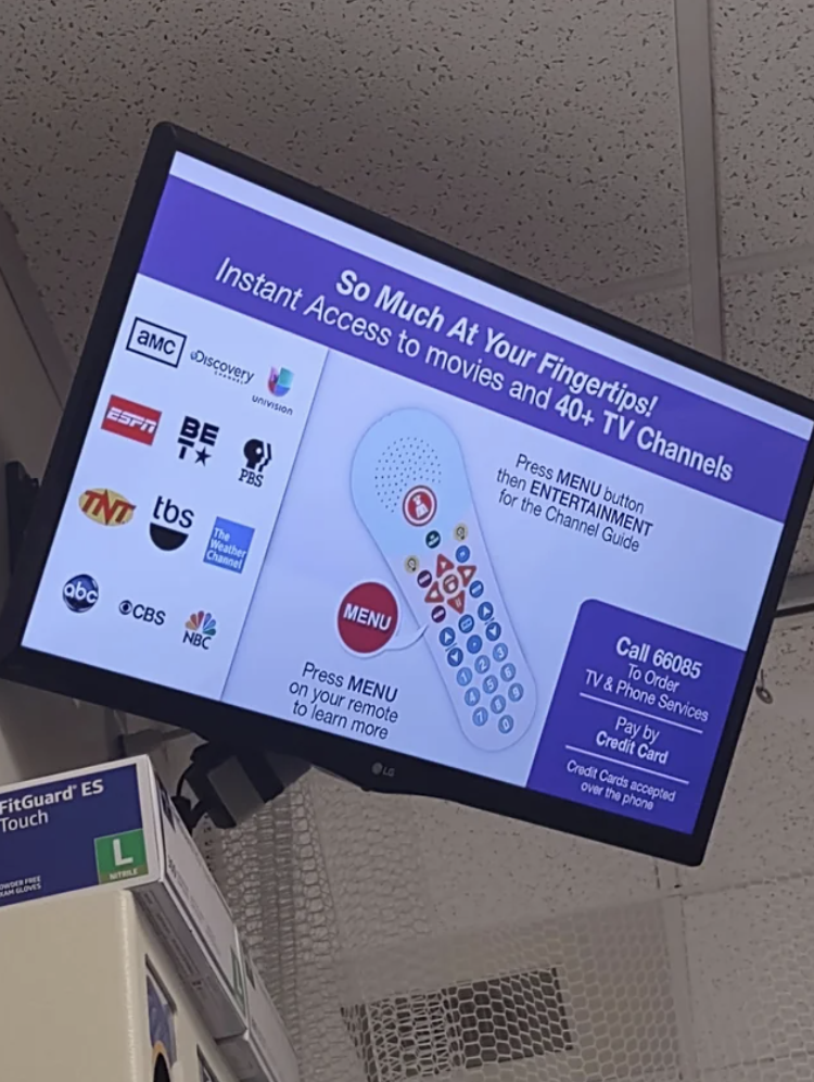 A TV screen charging someone to view channels