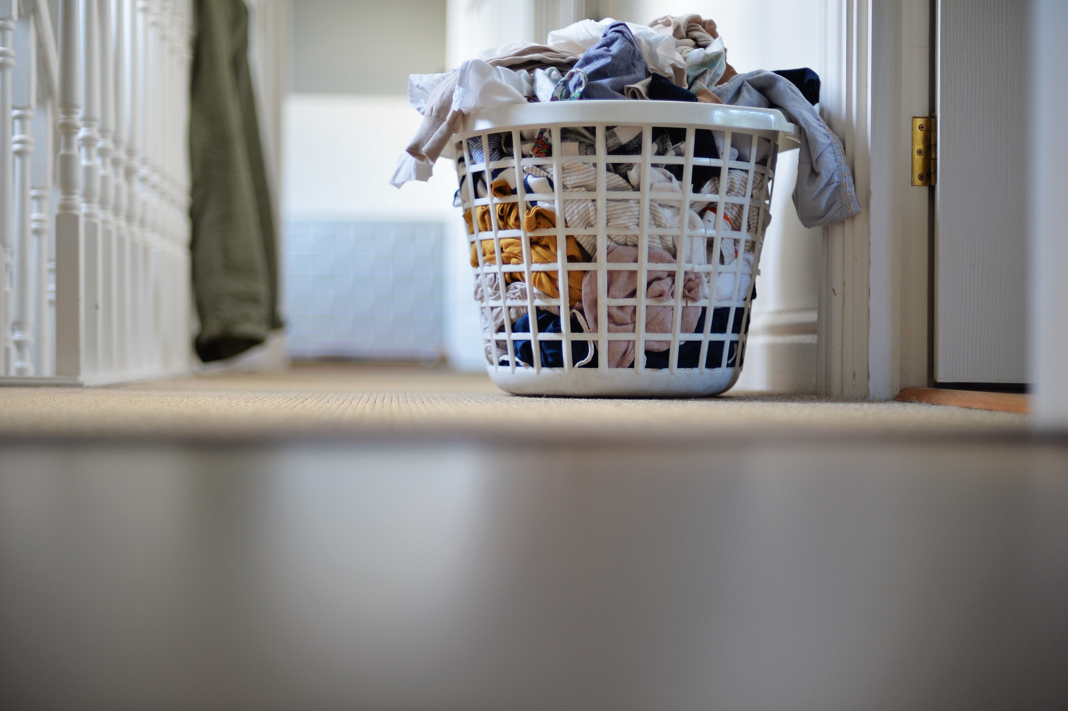 A full bin of laundry.