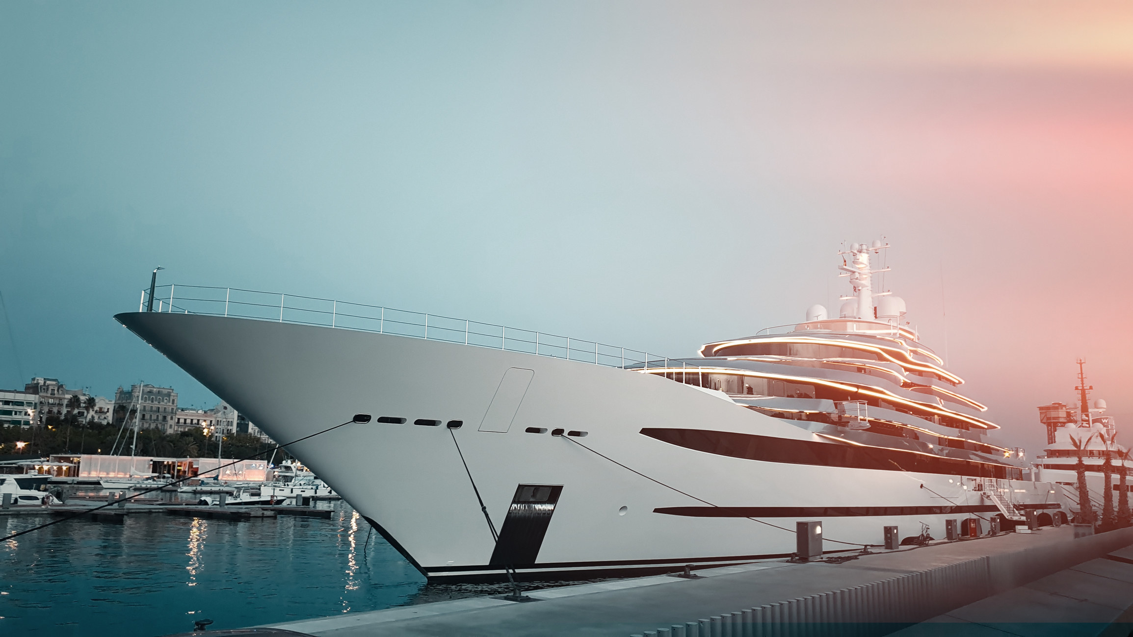 A yacht parked in a marina.