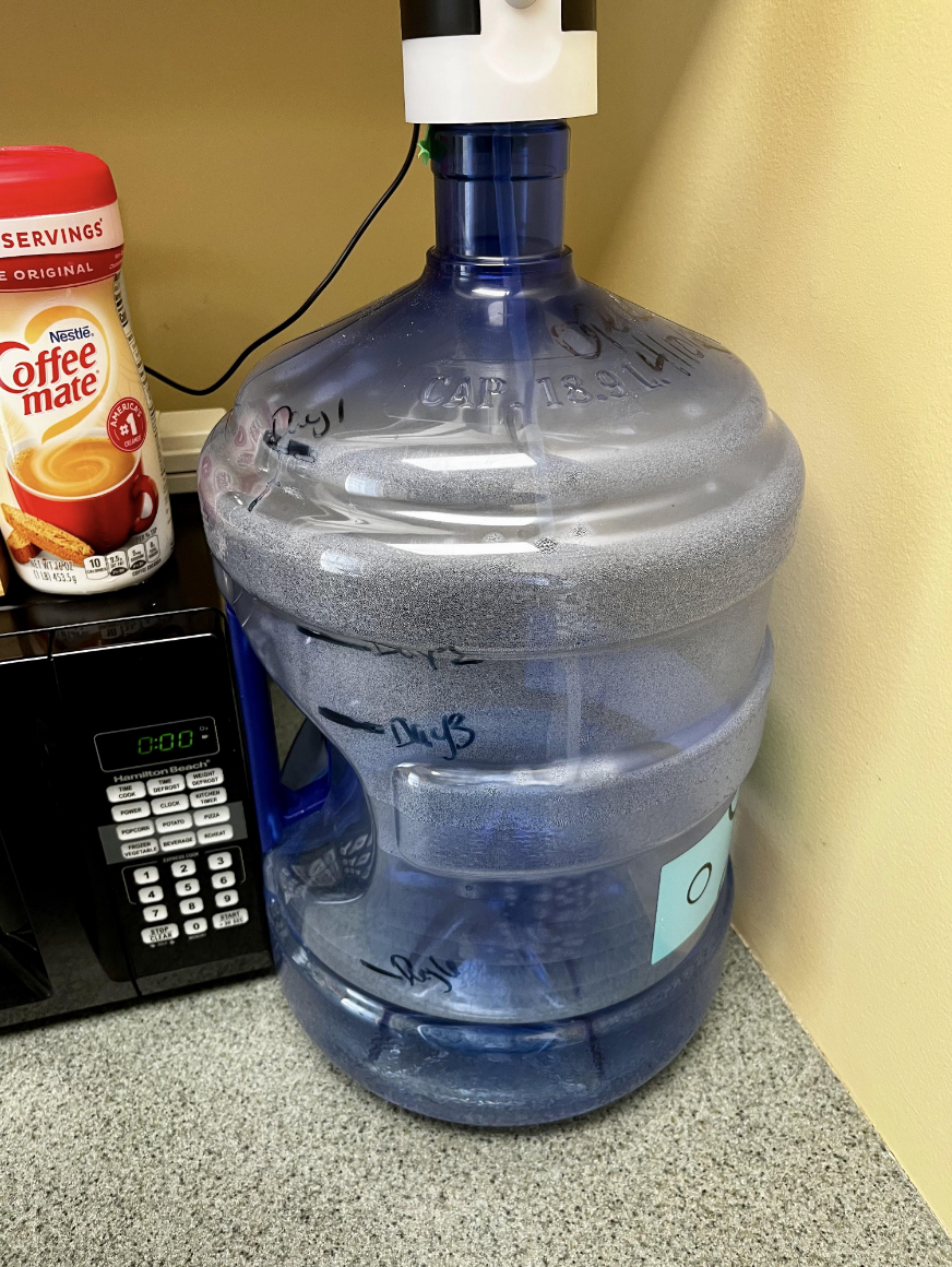 &quot;a water rationing system&quot; on a water jug