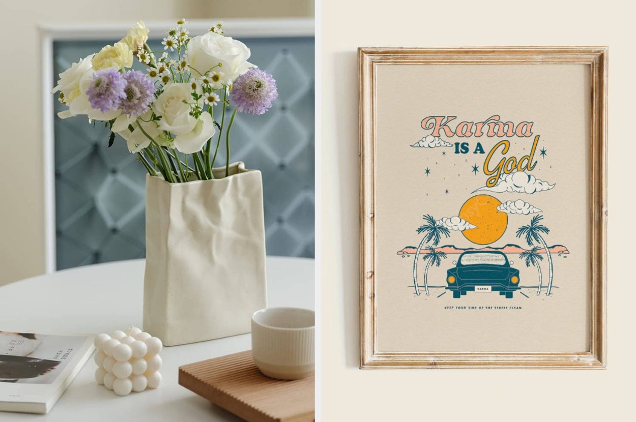 paper bag vase and taylor swift print 