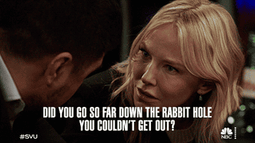 Amanda Rollins saying &quot;did you go so far down the rabbit hole you couldn&#x27;t get out?&quot;