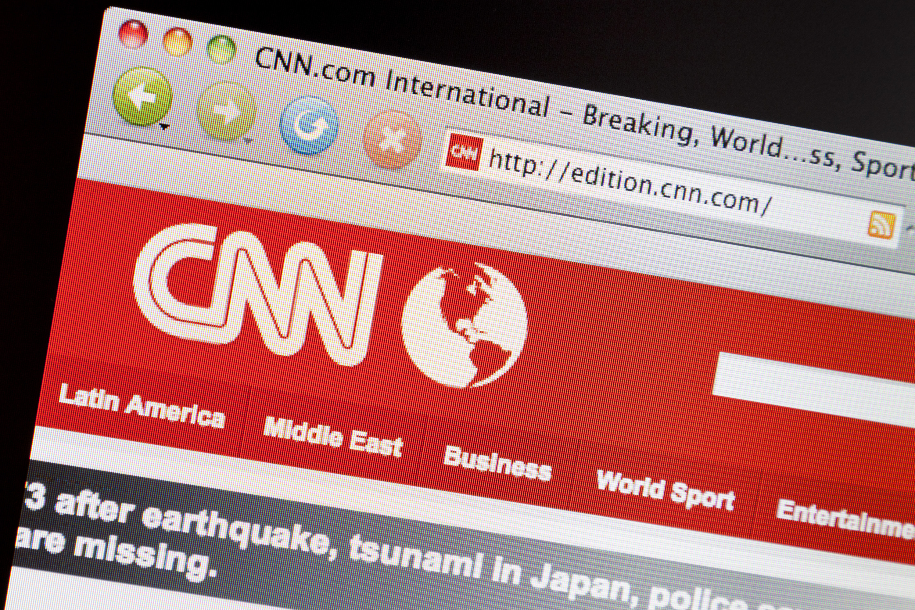 Part of the CNN website, viewed on an LCD screen using the Camino for Mac web browser
