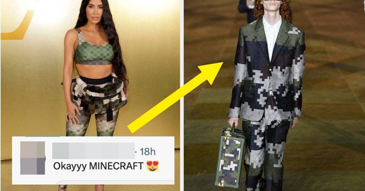 Kim Kardashian Channels Minecraft at Louis Vuitton Men's Show in