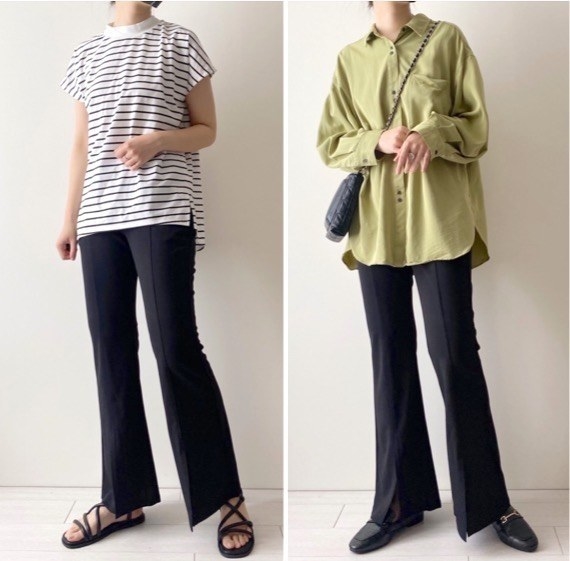 GUのおすすめのパンツ「カットソースリットフレアパンツQ」