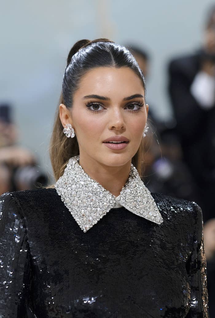 Close-up of Kendall in a sparkly outfit