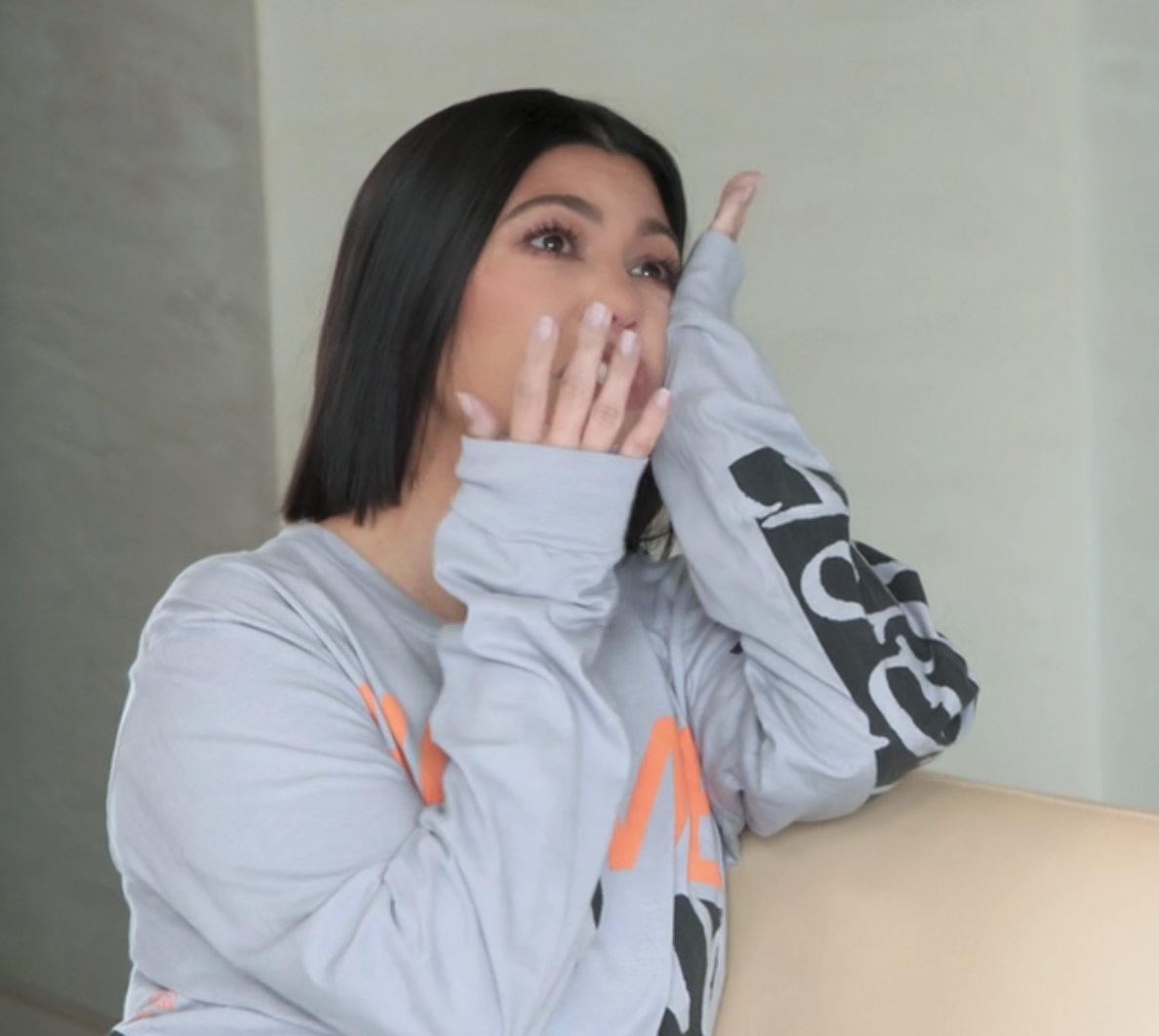 Closeup of Kourtney Kardashian crying