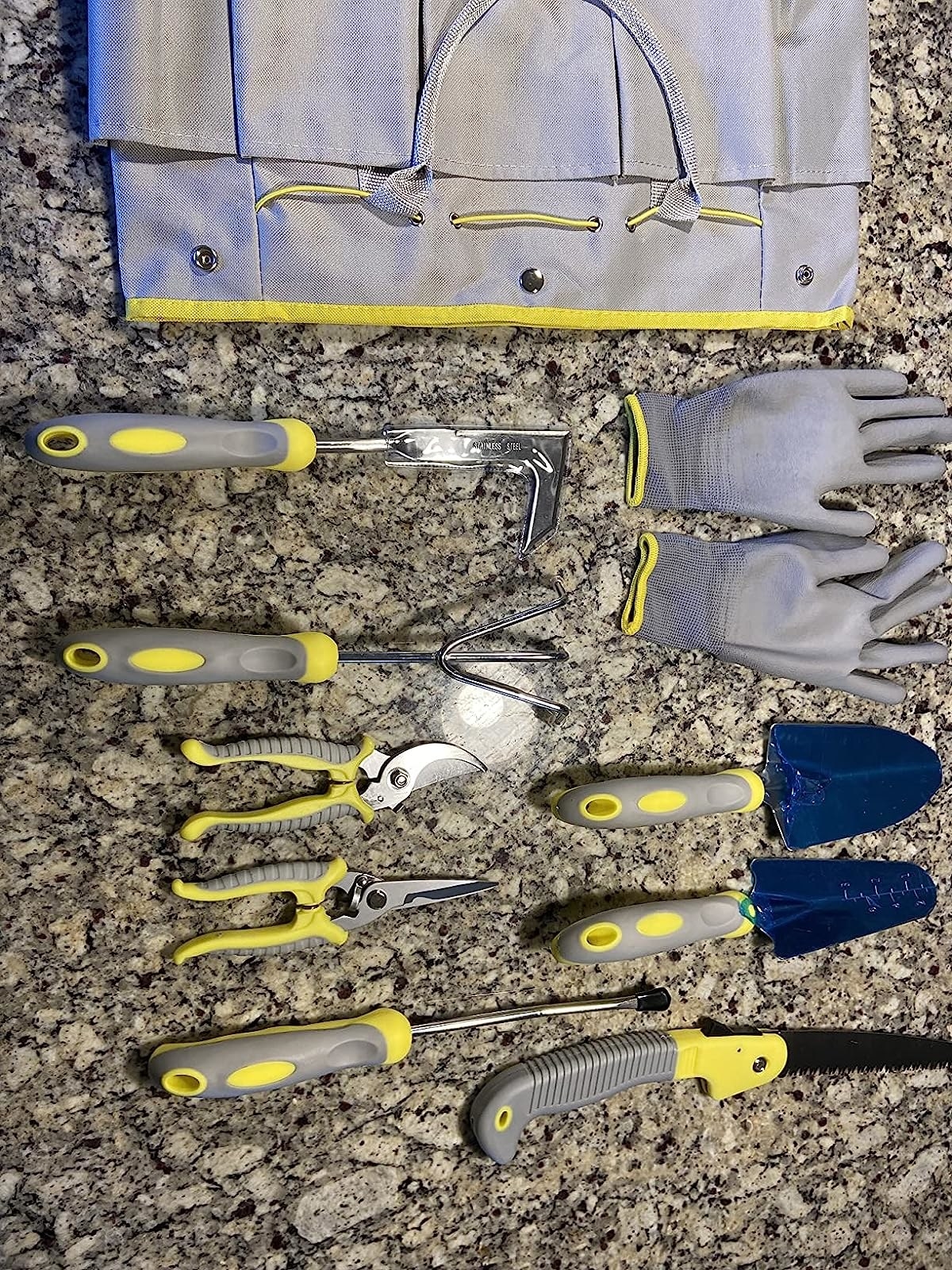 Reviewer's set spread out on counter