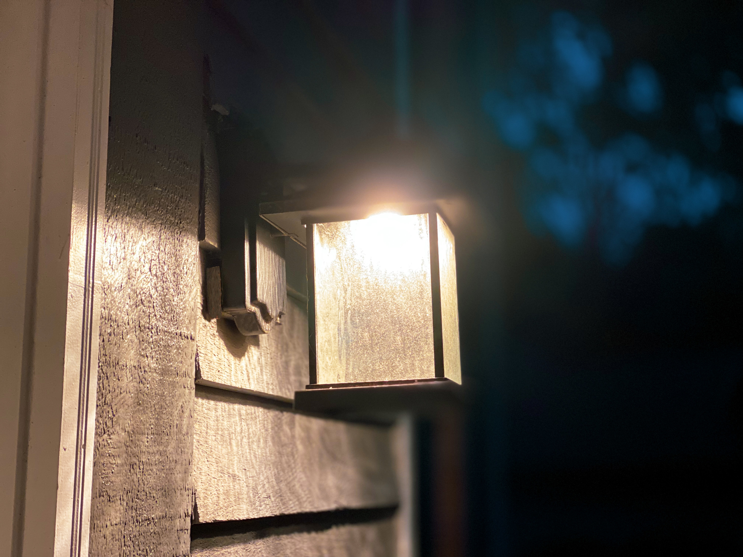 outdoor porch light illuminated