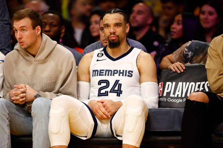Dillon Brooks #24 of the Memphis Grizzlies sits on the bench against the Los Angeles Lakers in the second half in Game Six of the Western Conference First Round Playoffs