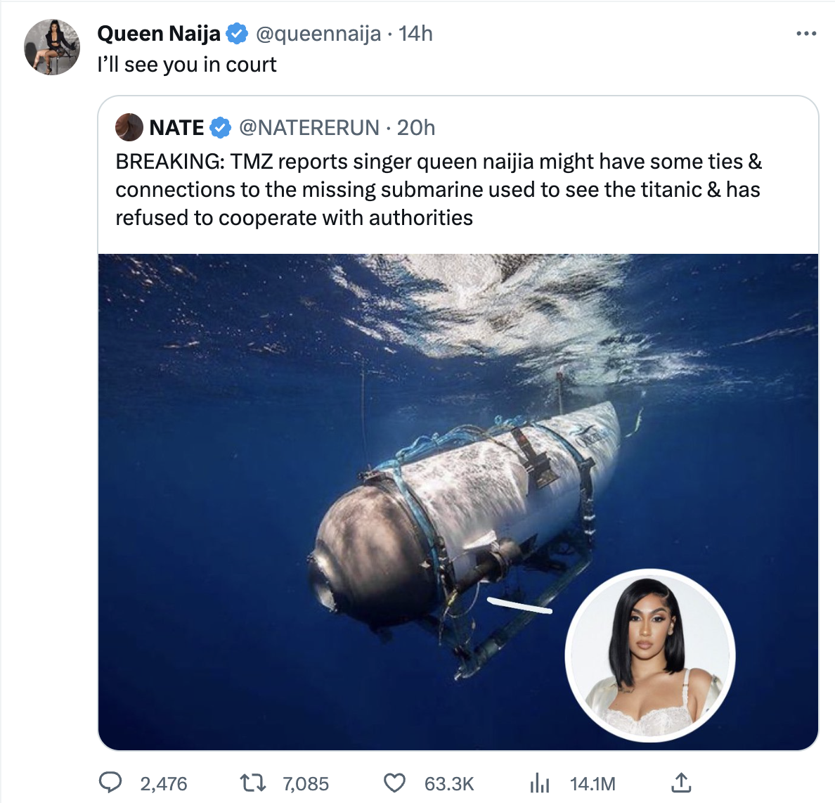 Queen Naija Threatens to Sue After Being Blamed for Missing Titanic Sub |  Complex