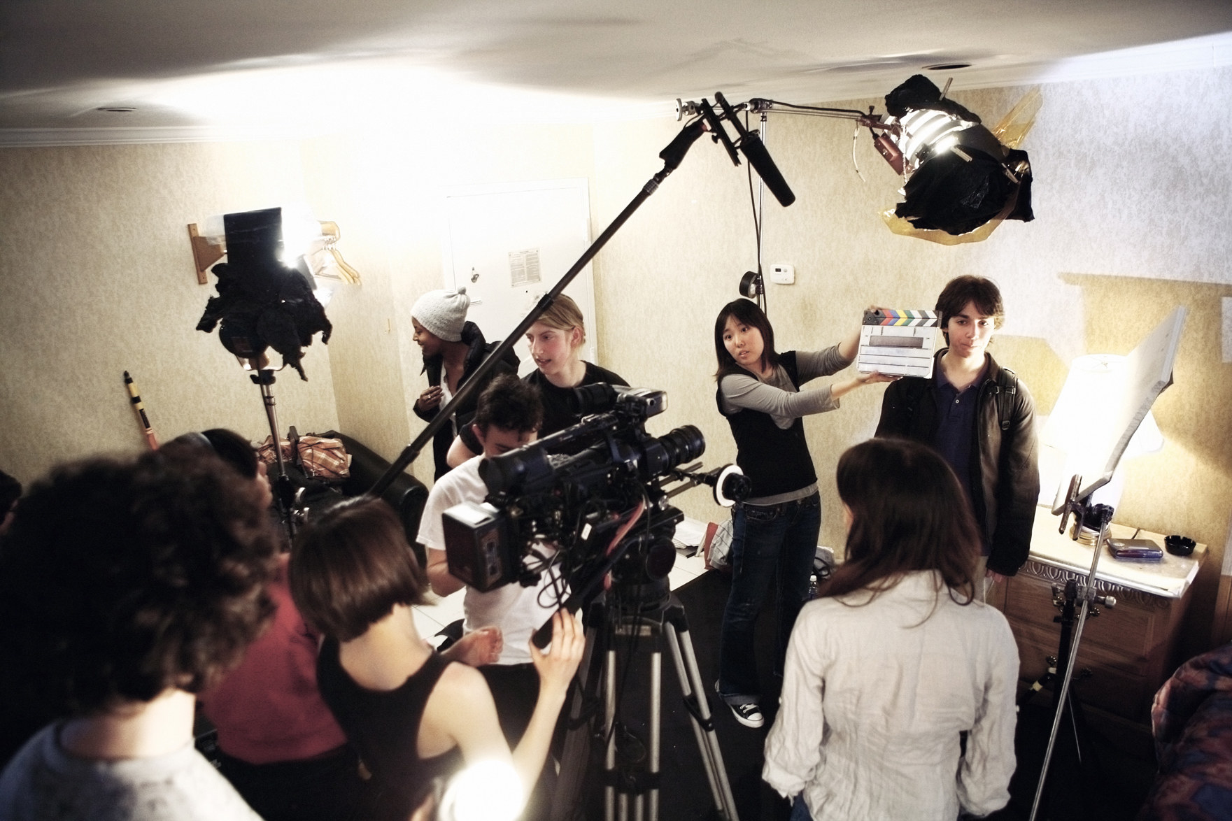 cameras and crew inside a small room