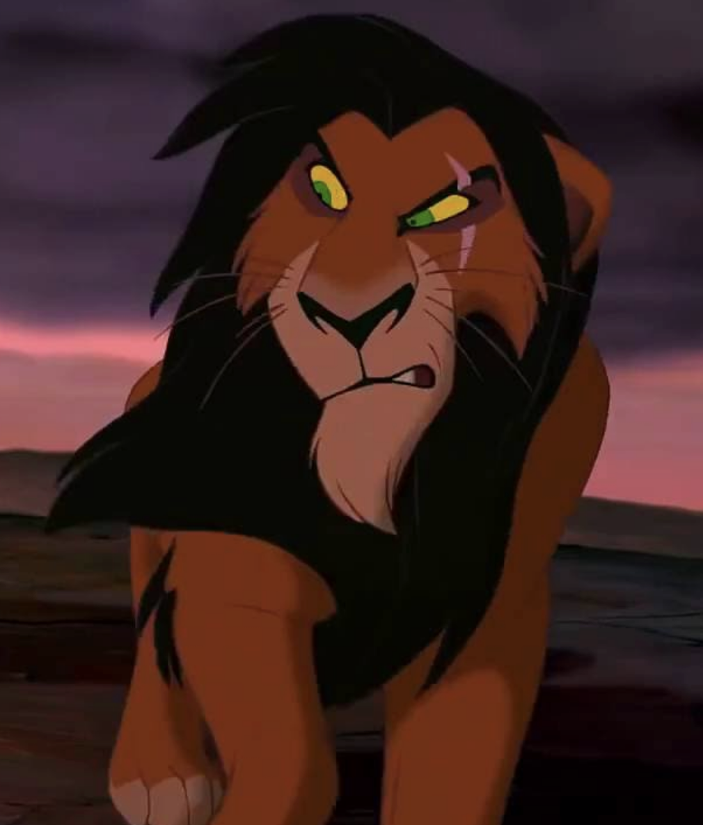 Scar standing on Pride Rock in the movie