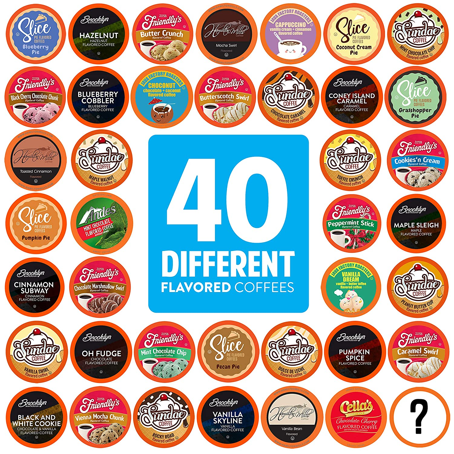 The 40 flavor varieties of the coffee pods