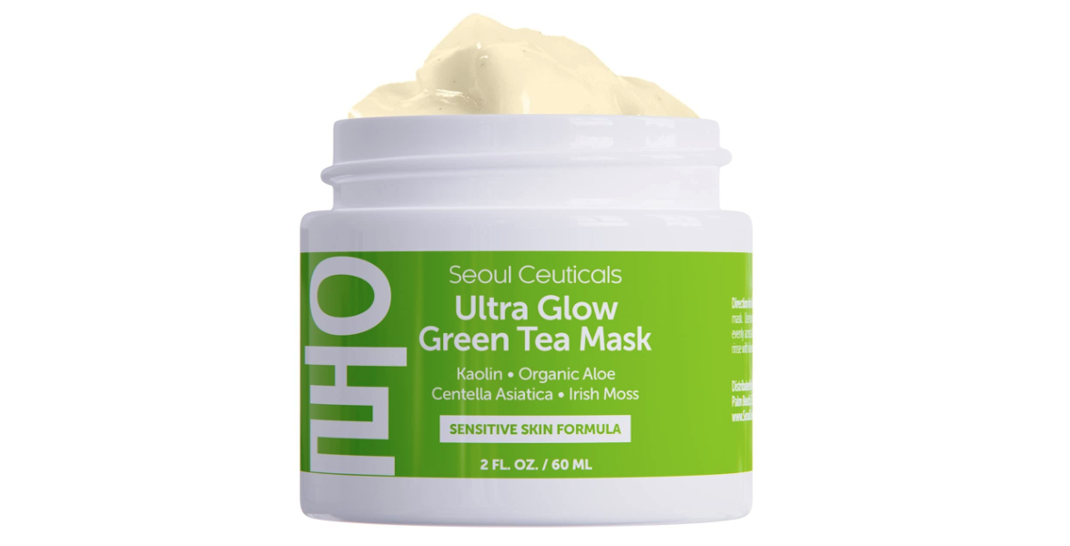 An open jar of the green tea face mask