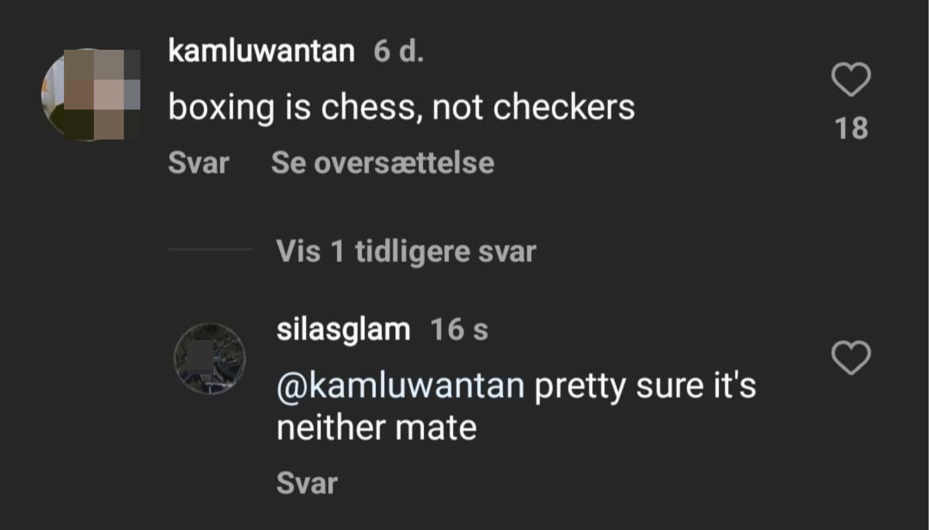 boxing is chess, not checkers and someone responding, pretty sure it&#x27;s neither, mate