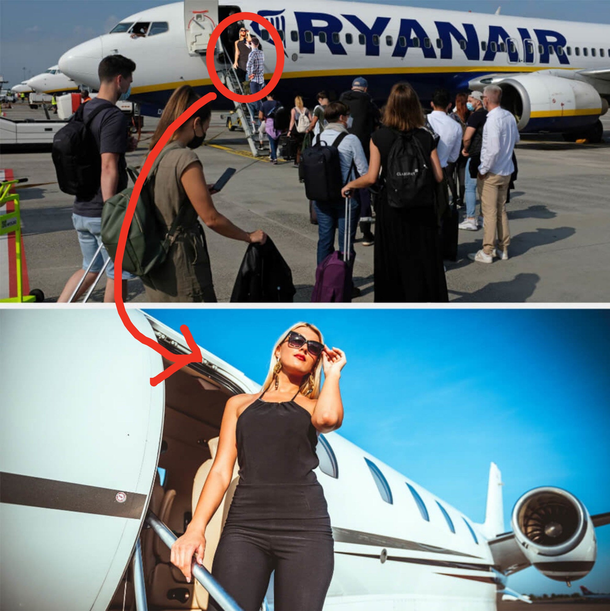 A woman taking photos on a plane