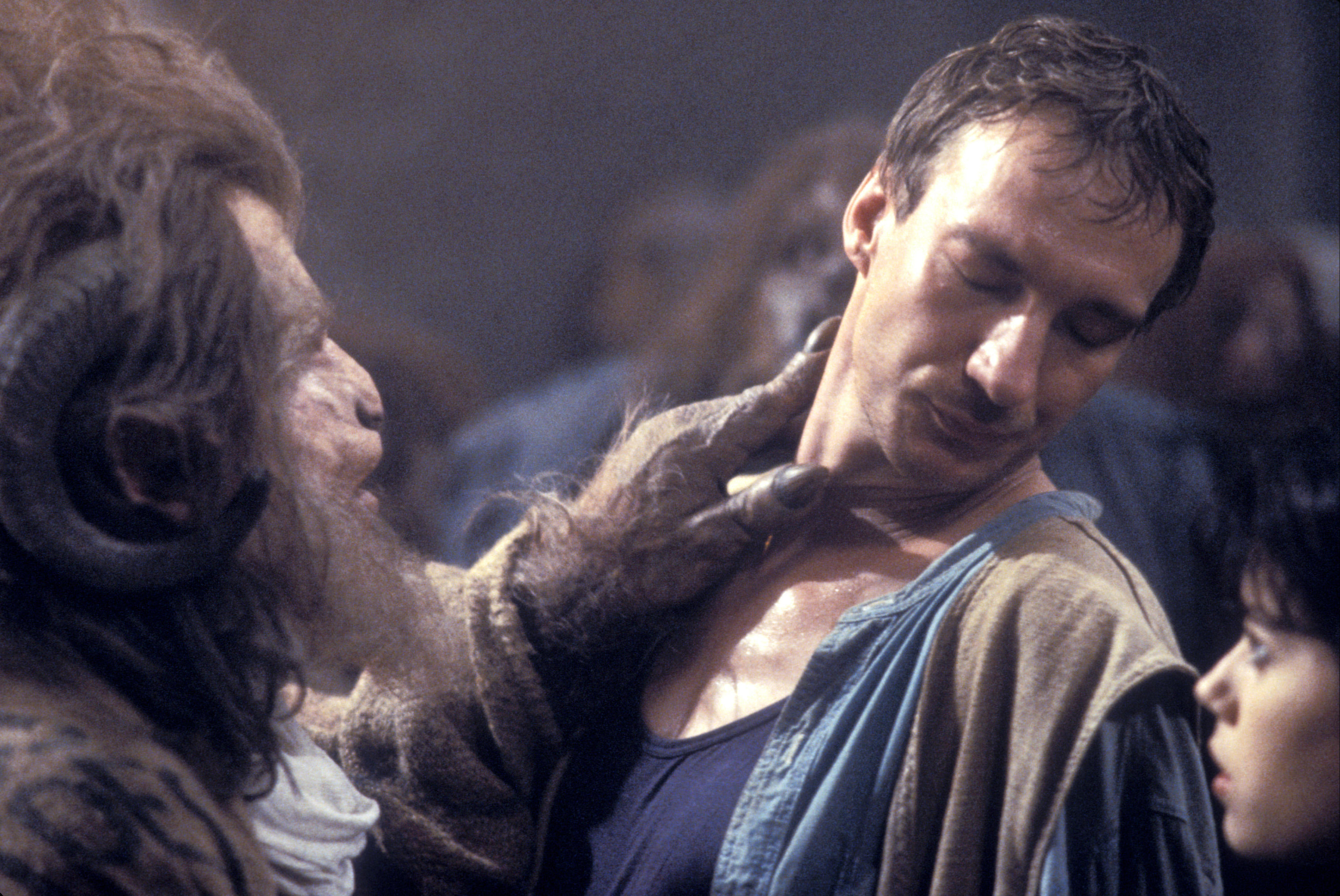 David Thewlis is touched on the neck by a goat-human hybrid