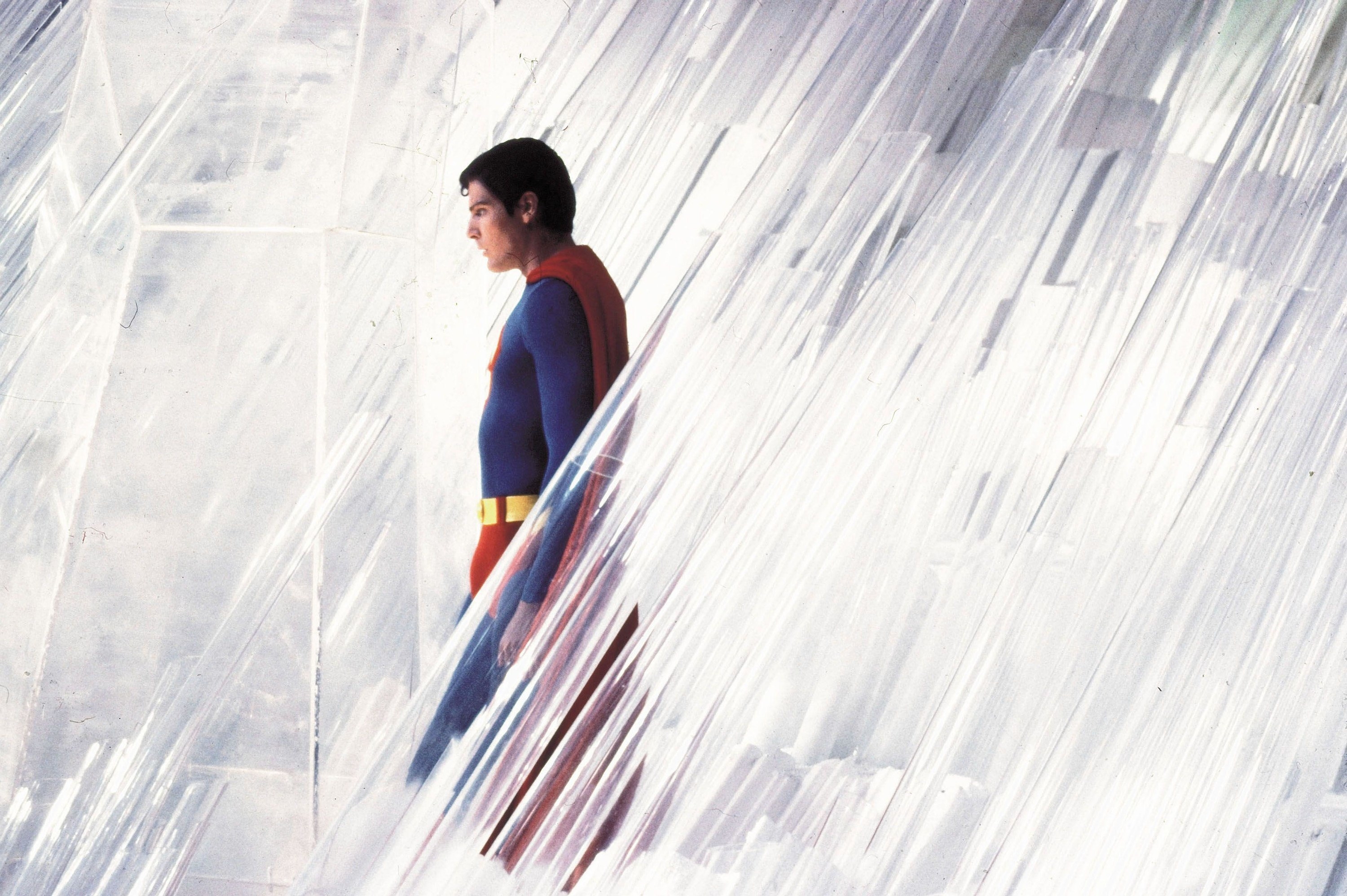 Christopher Reeve stands in the Fortress of Solitude in “Superman II”