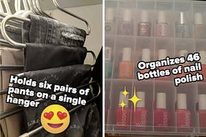 clothing hangers and a nail polish organizer
