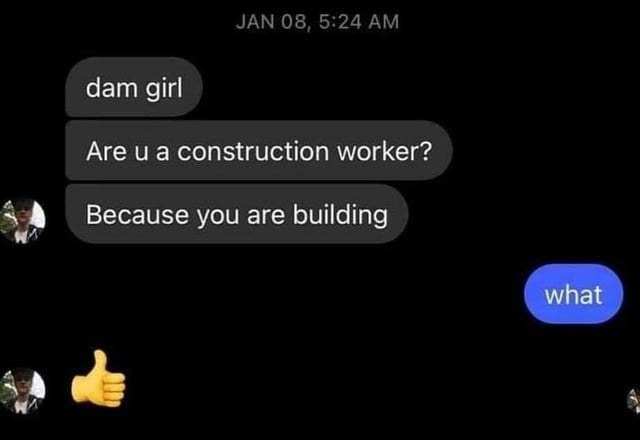 &quot;Are u a construction worker? Because you are building&quot;