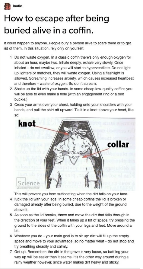 A chart for how to survive being buried alive