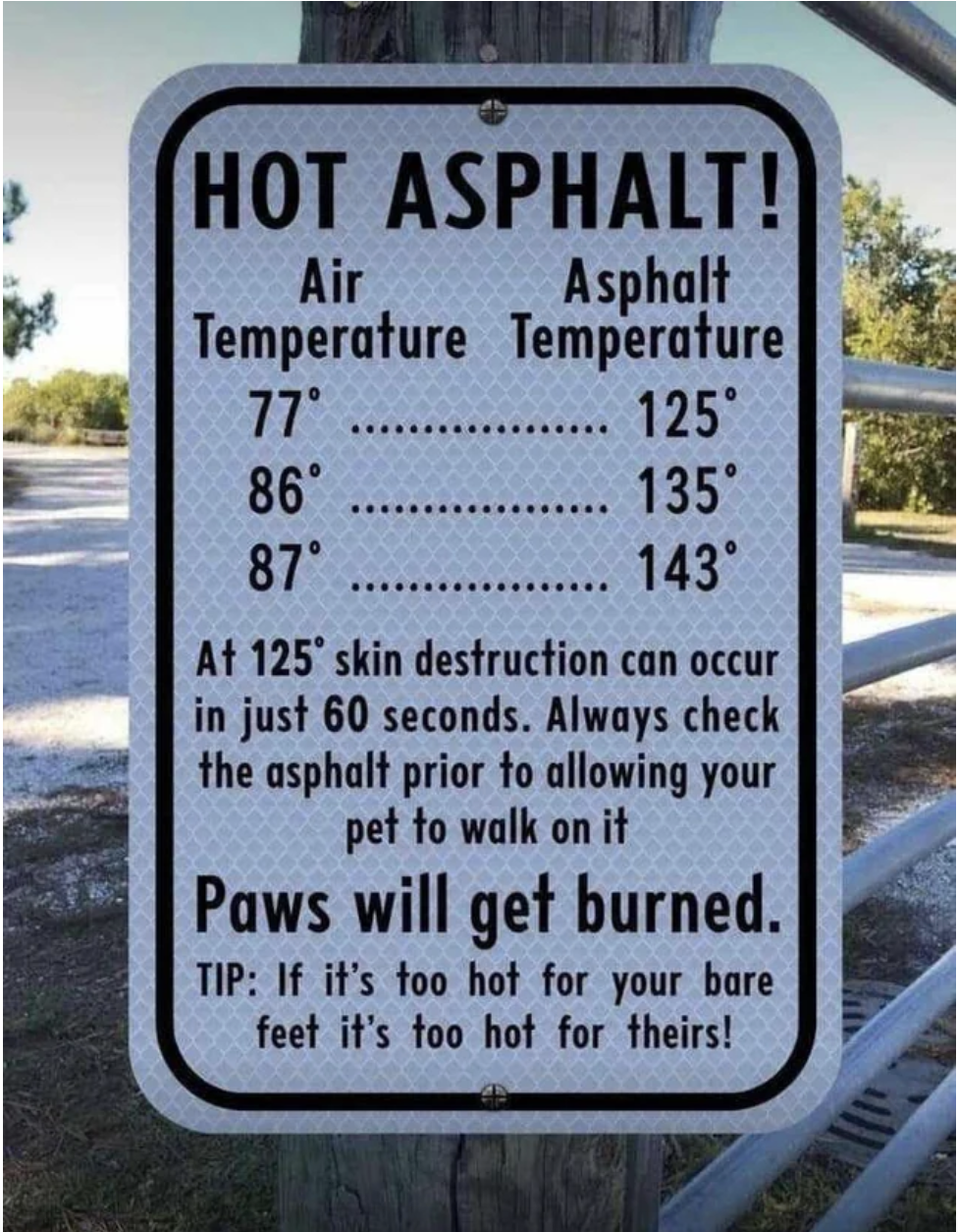 A sign showing how hot the asphalt is