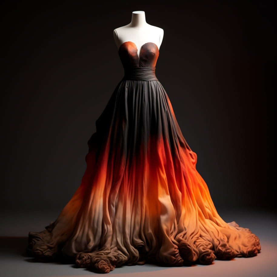 A long gown that starts very dark up top before gradually getting lighter as it goes down