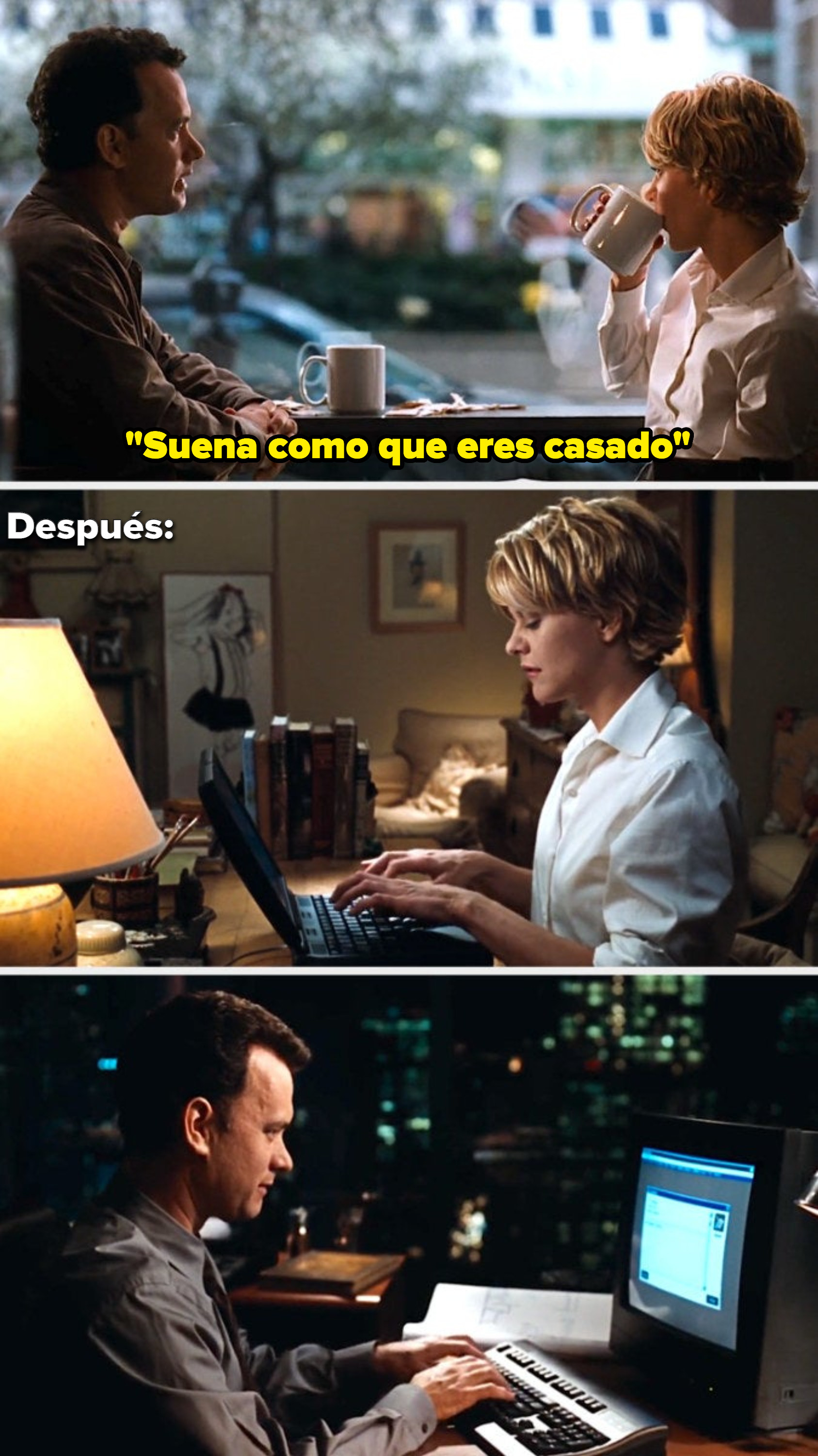 men and woman sending emails to each other and her asking if he's married since they haven't met yet