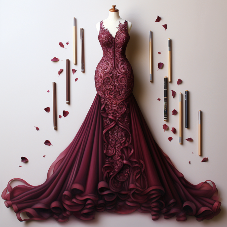 An elegant gown that is form fitting down to the things before billowing outward
