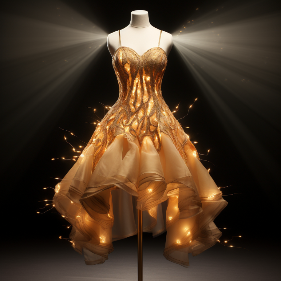 This dress is covered in tiny lights on strings that stretch outward from every direction