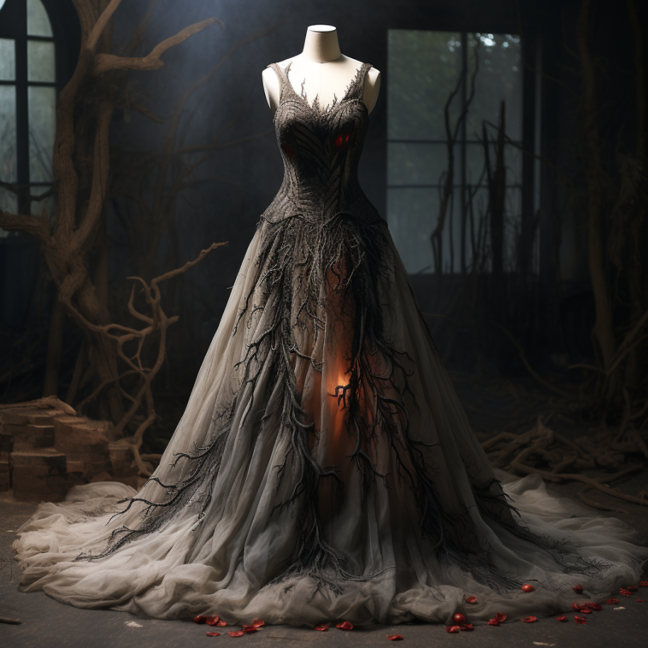 This dress is covered with spooky-looking tree branches and looks as if there is a candle lit up under the dress