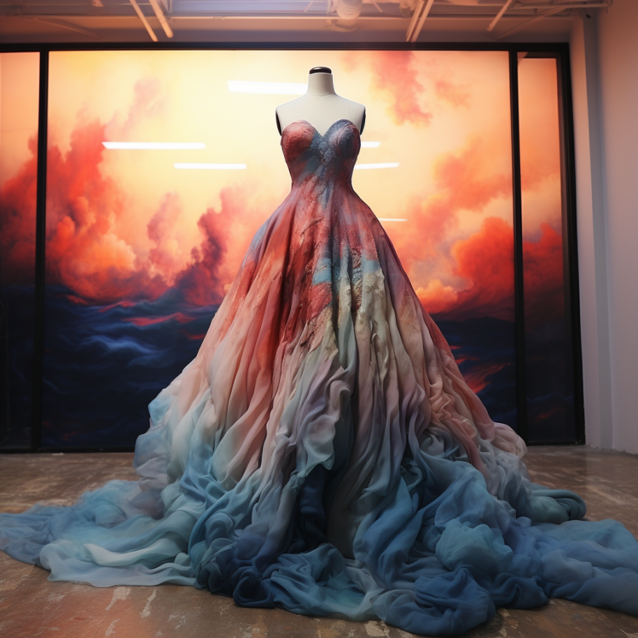This dress is made to resemble a cloud-covered sky