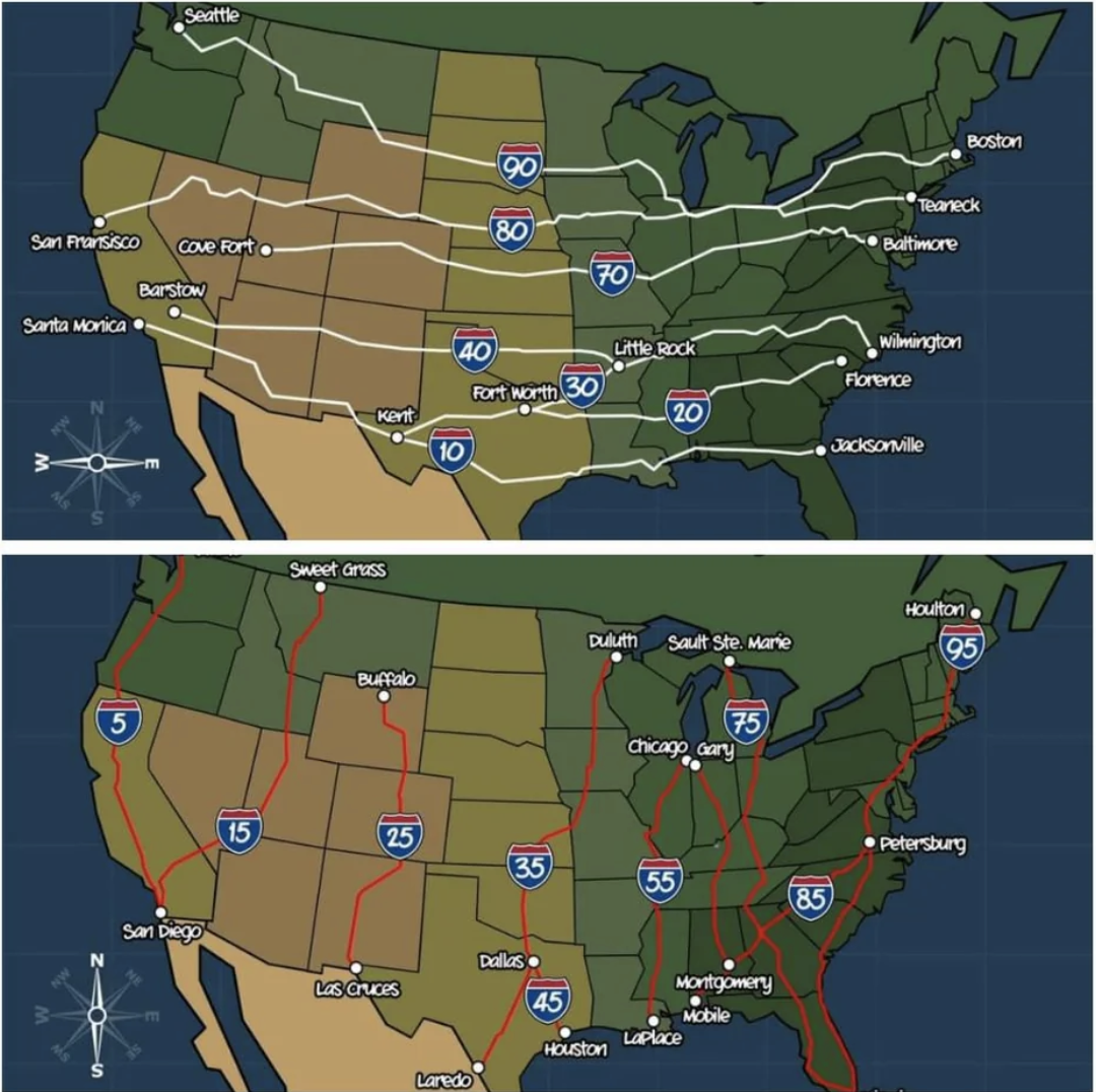 highway numbers on a map