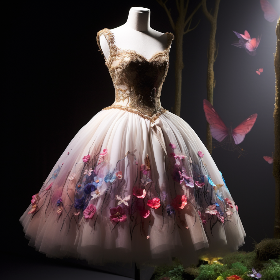 A short dress covered with many different colors of butterflies