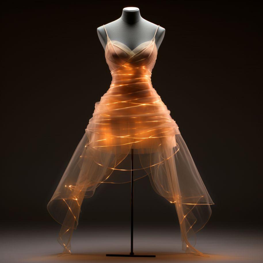 This dress has thin lines of light running around it, as if you wrapped it in string lights