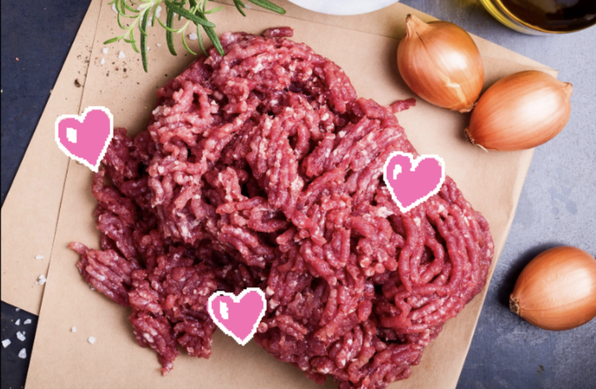 Ground beef with hearts