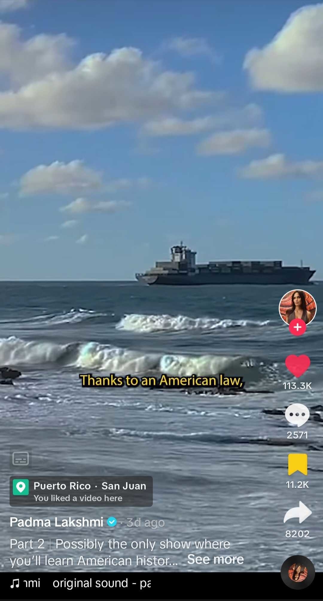 TikTok screenshot showing a ship in the water
